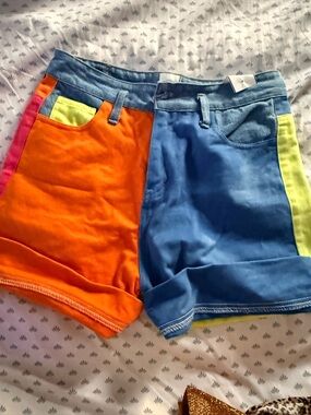 TACH Denim-Look Waistband Shorts with Orange Lining